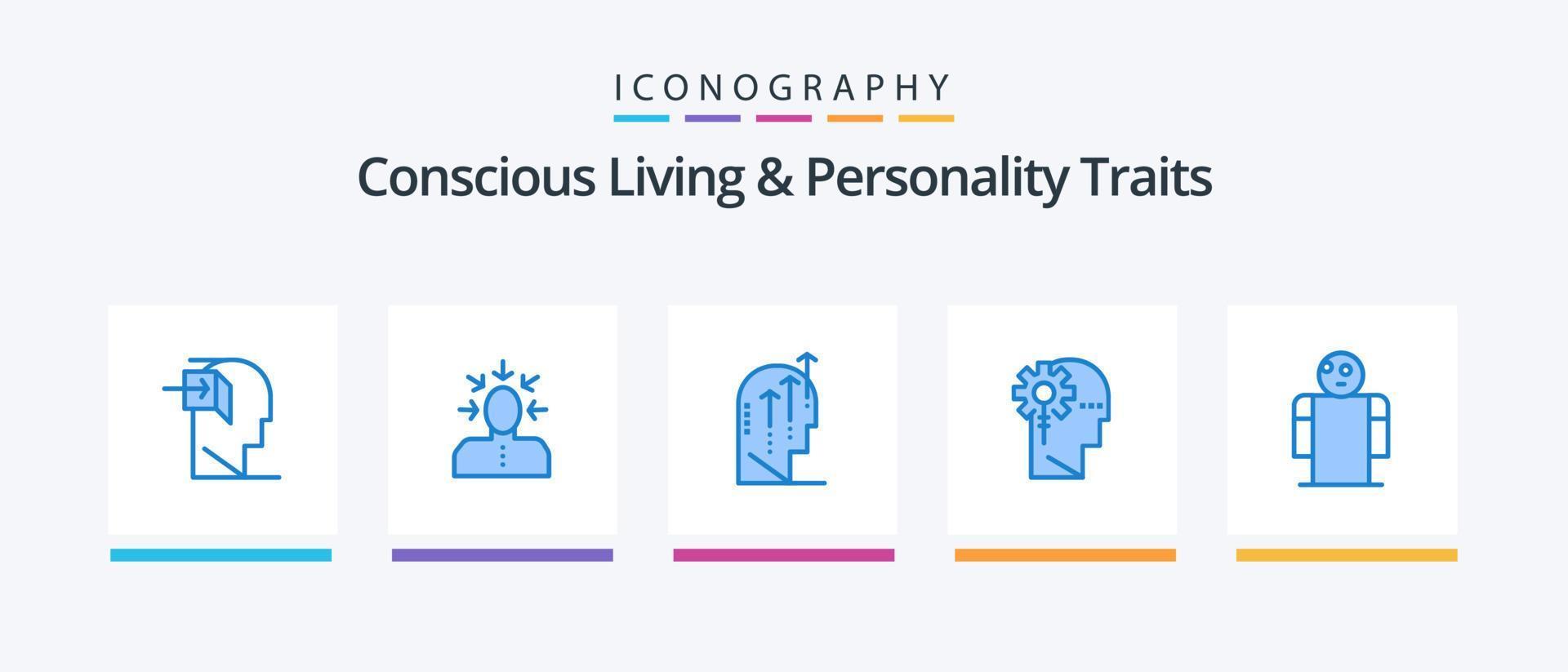 bewust leven en persoonlijkheid eigenschappen blauw 5 icoon pak inclusief menselijk. analyses. menselijk. verstand. menselijk. creatief pictogrammen ontwerp vector