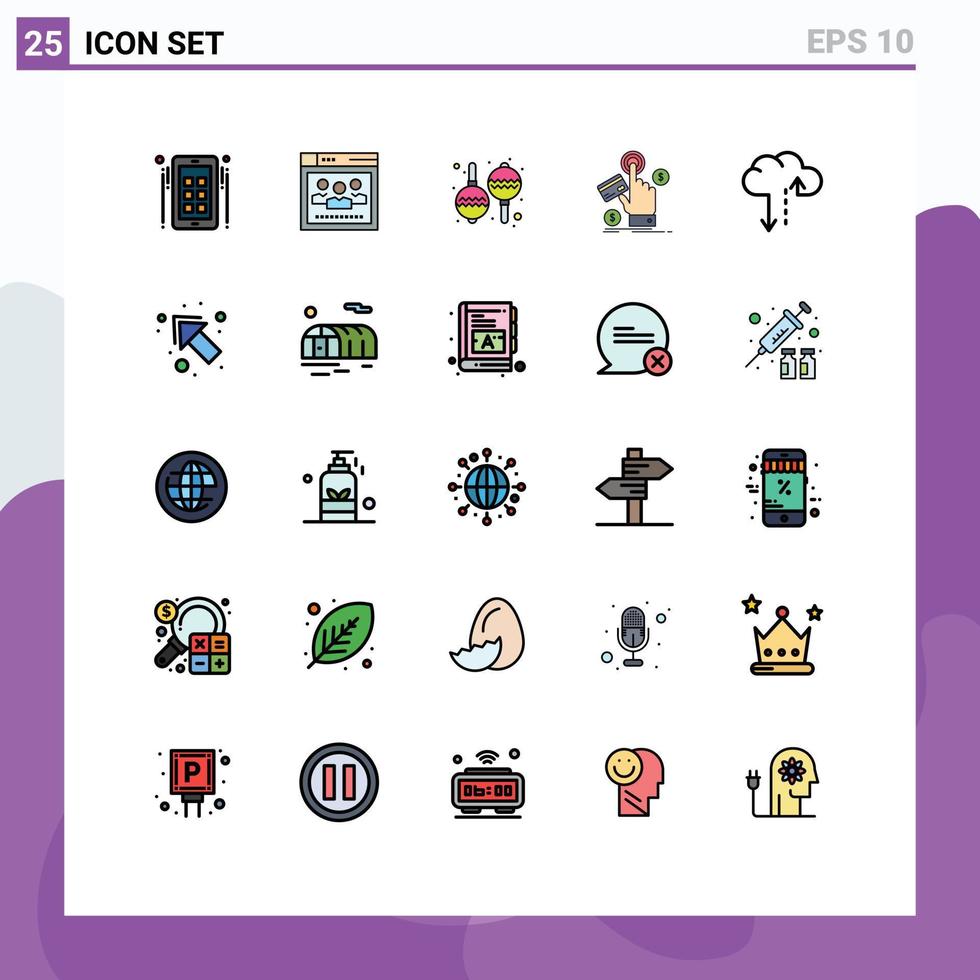groep van 25 modern gevulde lijn vlak kleuren reeks voor gegevens web instrument betaling Klik bewerkbare vector ontwerp elementen