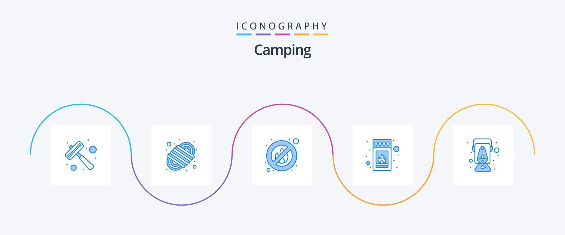 camping blauw 5 icoon pak inclusief olie. lamp. brand. stok. brand vector