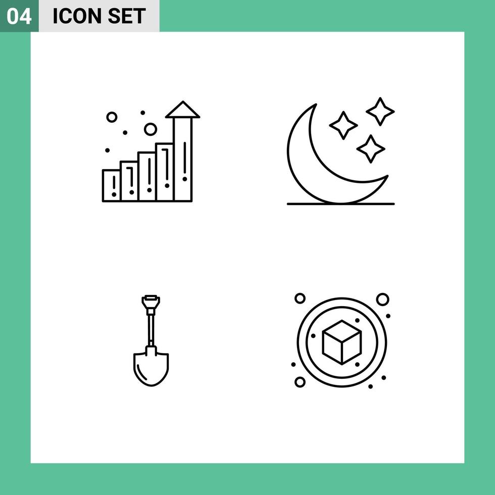 4 universeel gevulde lijn vlak kleuren reeks voor web en mobiel toepassingen diagram gereedschap maan weer graven bewerkbare vector ontwerp elementen