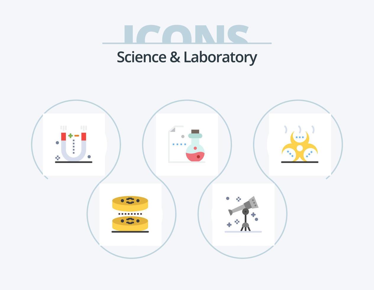 wetenschap vlak icoon pak 5 icoon ontwerp. besmetting. wetenschap. attractie. laboratorium. chemie vector