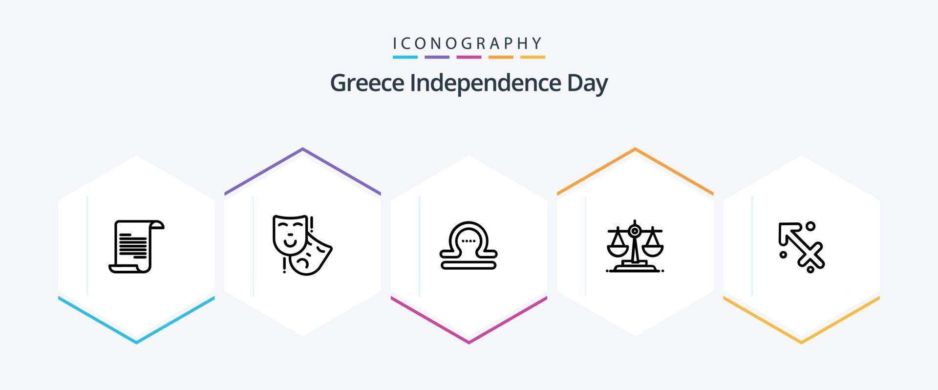 Griekenland onafhankelijkheid dag 25 lijn icoon pak inclusief Griekenland. boogschutter. Weegschaal. astrologie. Ierland vector