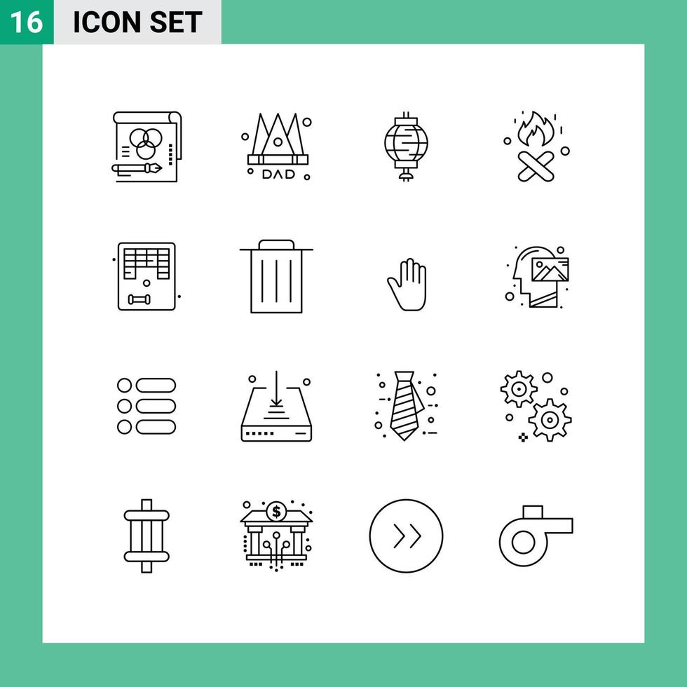 pictogram reeks van 16 gemakkelijk contouren van pret Canada koning brand plaats decoratie bewerkbare vector ontwerp elementen