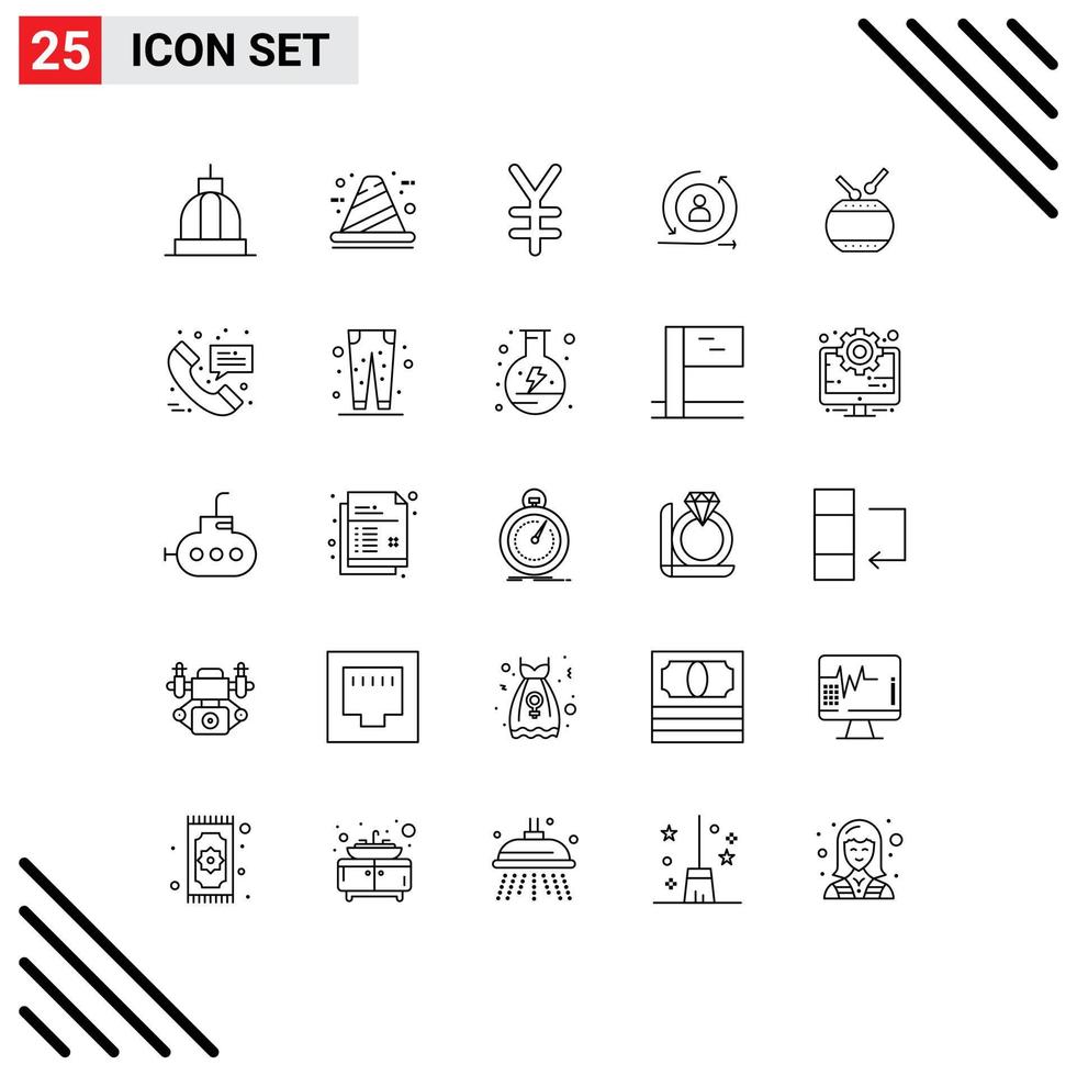 voorraad vector icoon pak van 25 lijn tekens en symbolen voor trommel terugkeren bezoeker bouw bezoeker yen bewerkbare vector ontwerp elementen