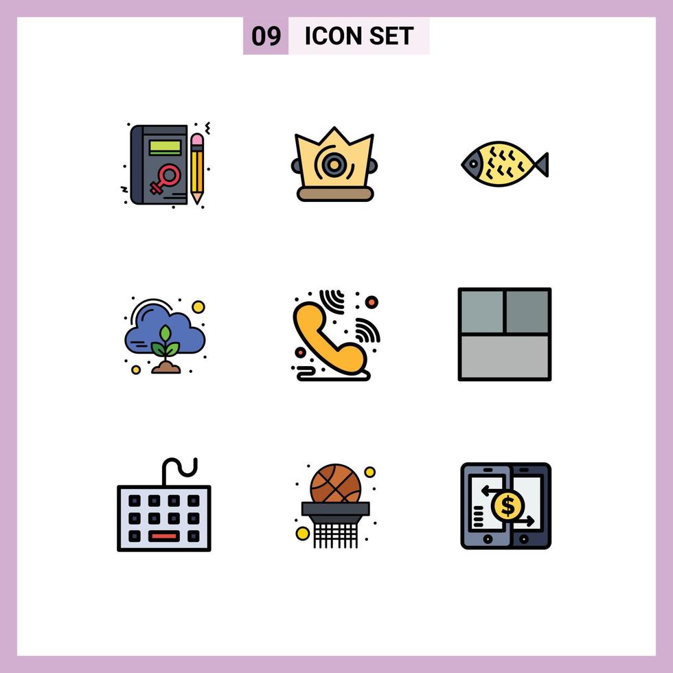 universeel icoon symbolen groep van 9 modern gevulde lijn vlak kleuren van helpdesk wolk vis controle emissie bewerkbare vector ontwerp elementen
