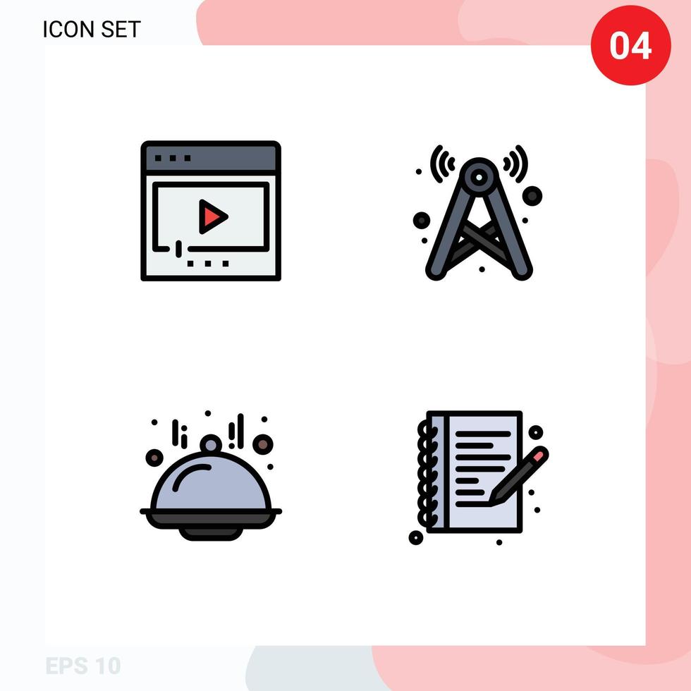 reeks van 4 modern ui pictogrammen symbolen tekens voor film Wifi multimedia signaal voedsel bewerkbare vector ontwerp elementen