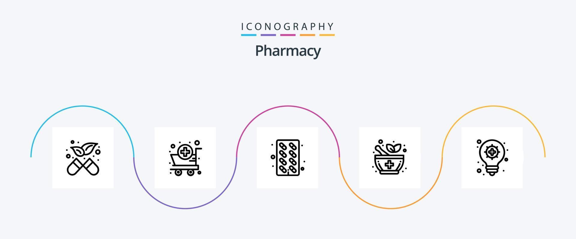 apotheek lijn 5 icoon pak inclusief . licht lamp. geneesmiddel. innovatie. apotheek vector