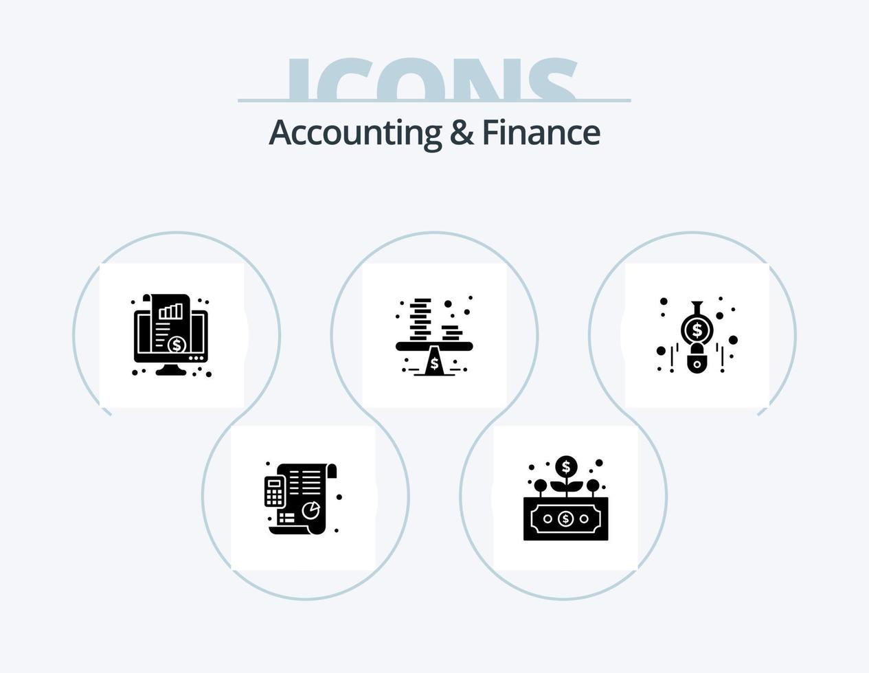 accounting en financiën glyph icoon pak 5 icoon ontwerp. munten. geld. dashboard. bedrijf. geld vector