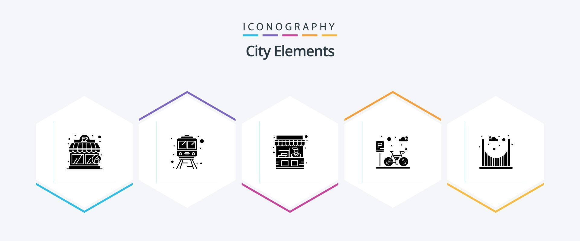 stad elementen 25 glyph icoon pak inclusief . parken. stellage. brug. parkeren vector