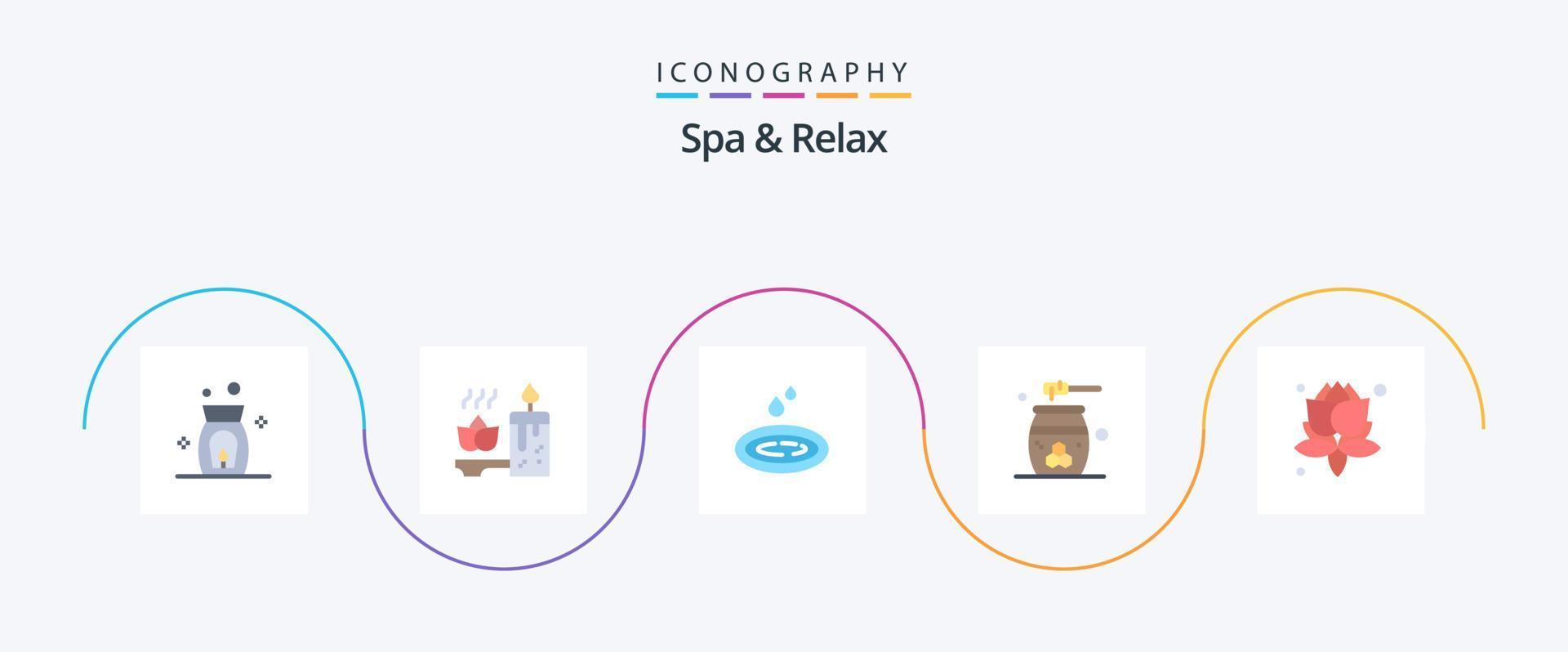 spa en kom tot rust vlak 5 icoon pak inclusief fabriek. ontspanning. water. honing. schoonheidsmiddelen vector