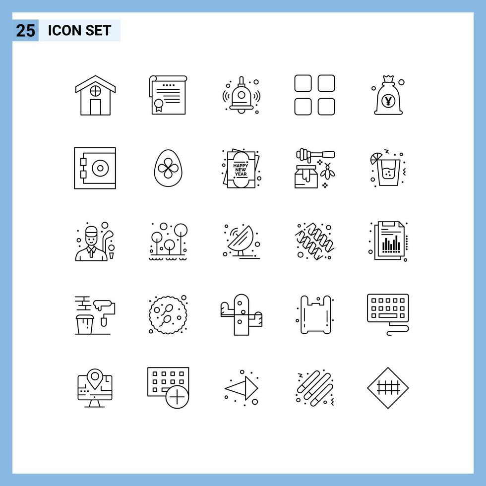 groep van 25 lijnen tekens en symbolen voor geld Japan onderwijs yen onderwijs bewerkbare vector ontwerp elementen