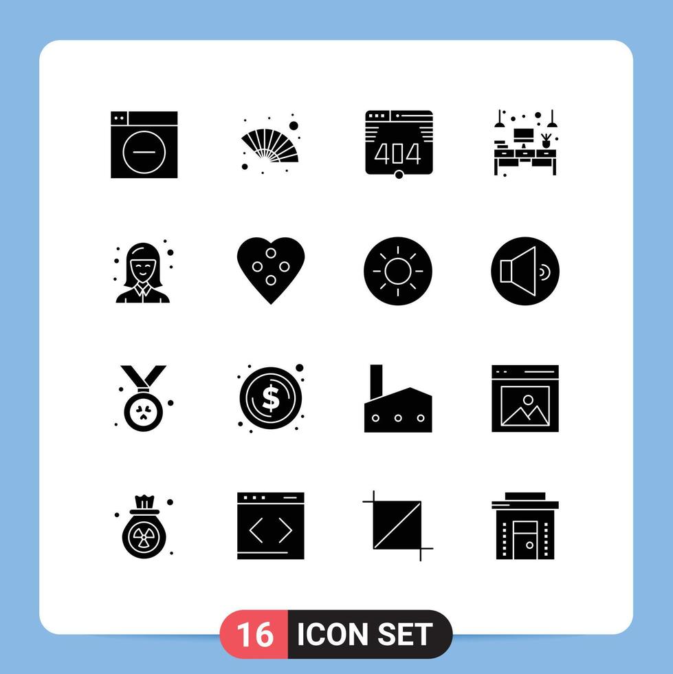 voorraad vector icoon pak van 16 lijn tekens en symbolen voor meisje licht computer tafel bureau bewerkbare vector ontwerp elementen