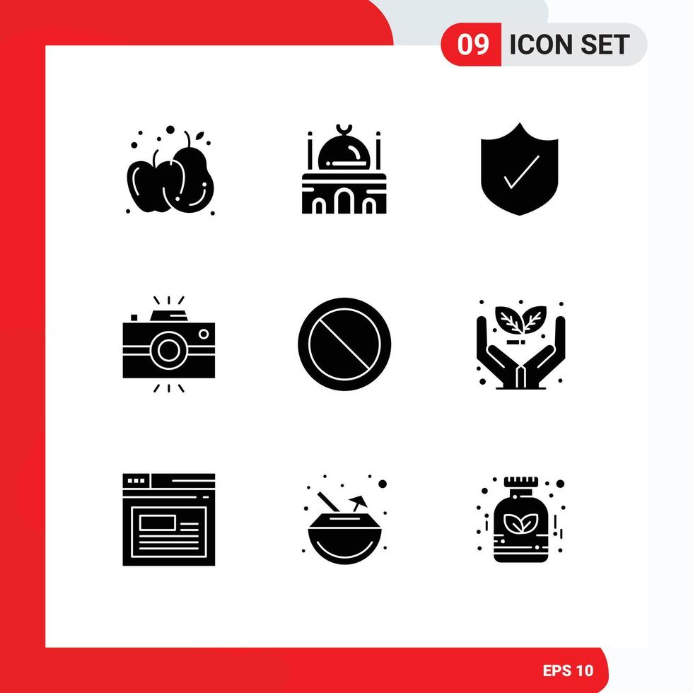 groep van 9 modern solide glyphs reeks voor eenvoudig wijnoogst camera antivirus retro camera bewerkbare vector ontwerp elementen