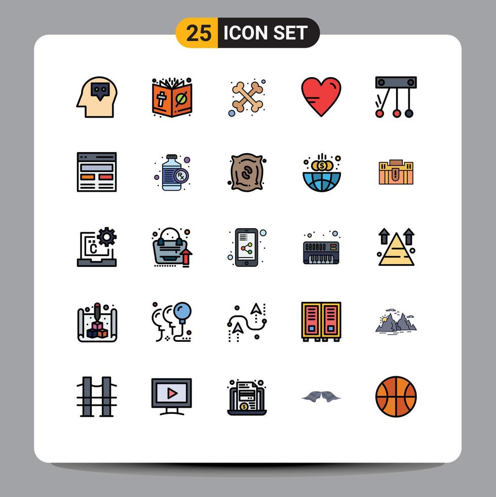 25 gevulde lijn vlak kleur concept voor websites mobiel en apps ruimte beweging botten onderwijs liefde bewerkbare vector ontwerp elementen