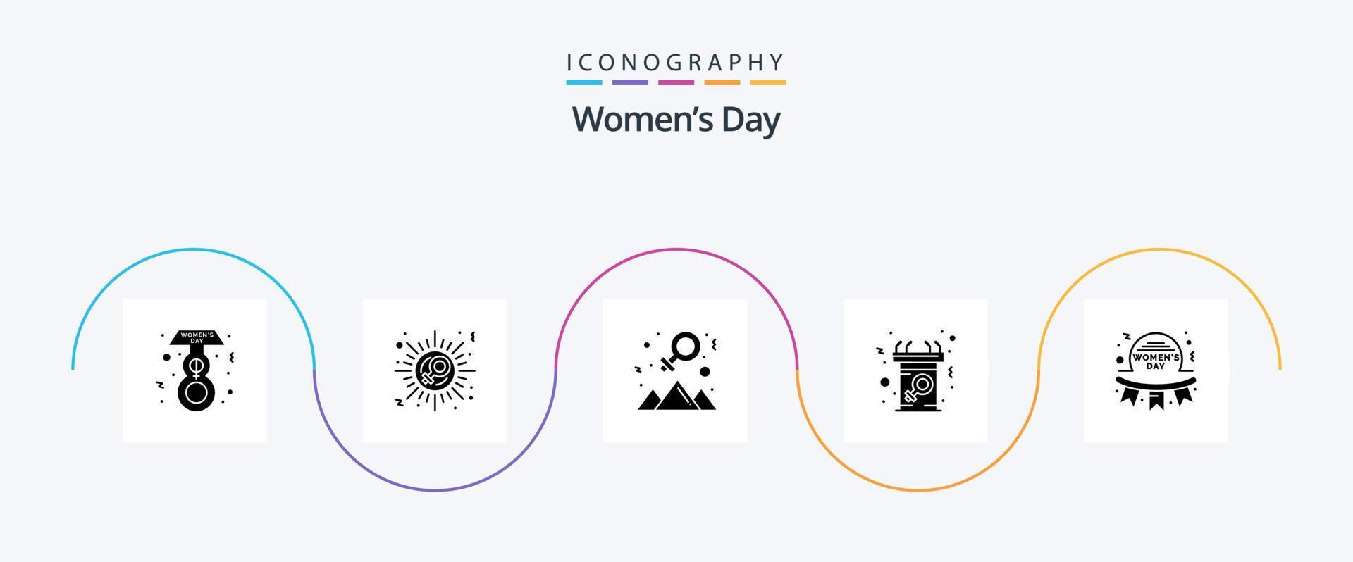 vrouwen dag glyph 5 icoon pak inclusief gelukkig. toespraak. gelukkig. bericht. communicatie vector