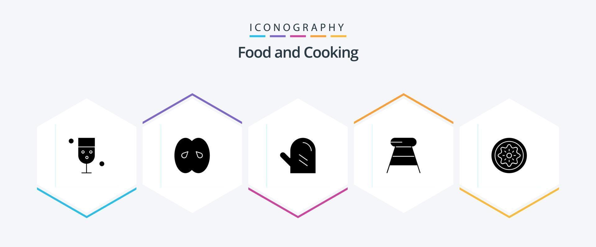 voedsel 25 glyph icoon pak inclusief stoel. drankje. keuken. koffie. handschoen vector