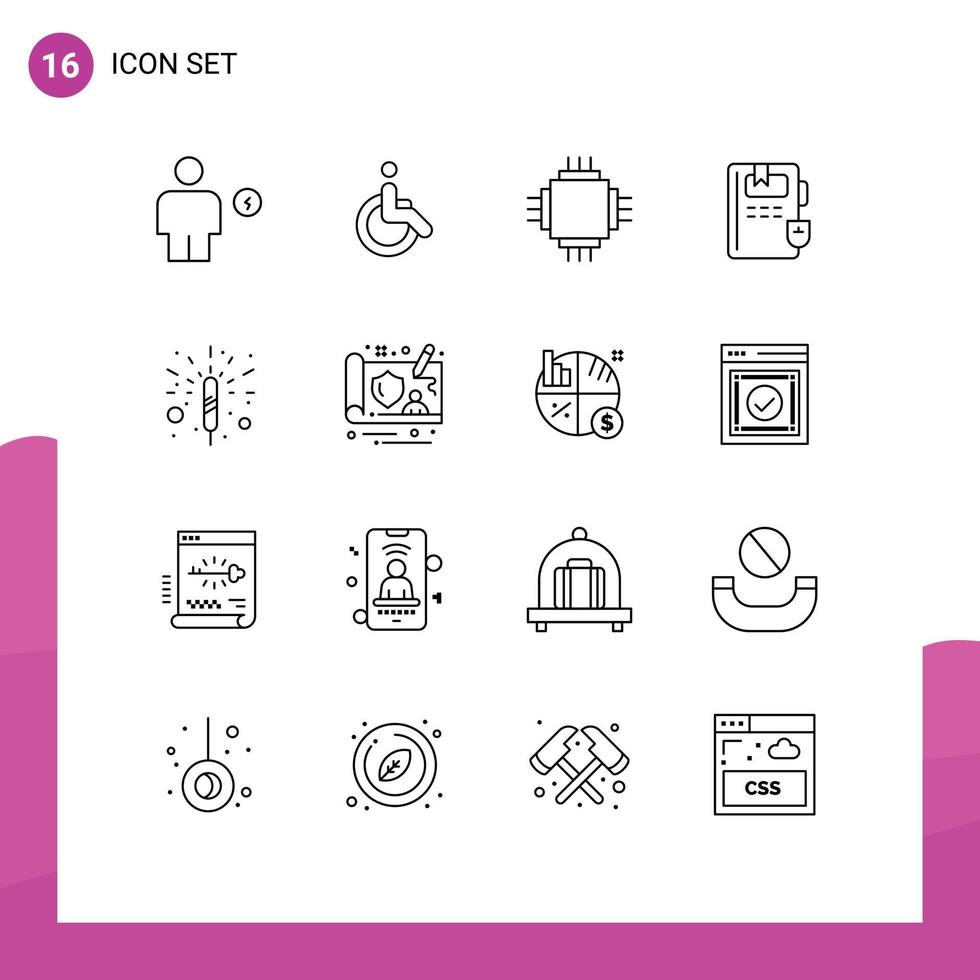 modern reeks van 16 contouren pictogram van voetzoeker onderwijs wandelen boek elektronisch bewerkbare vector ontwerp elementen