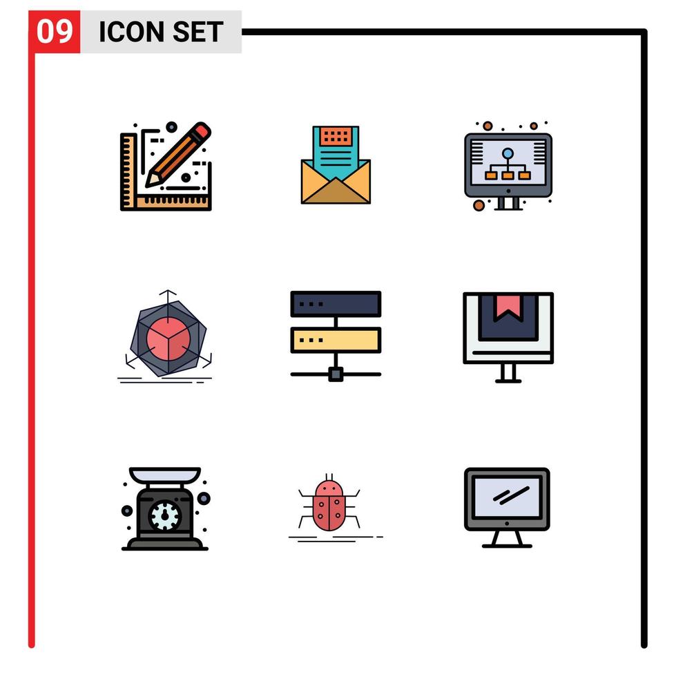 universeel icoon symbolen groep van 9 modern gevulde lijn vlak kleuren van correctie opslagruimte envelop seo diagram bewerkbare vector ontwerp elementen