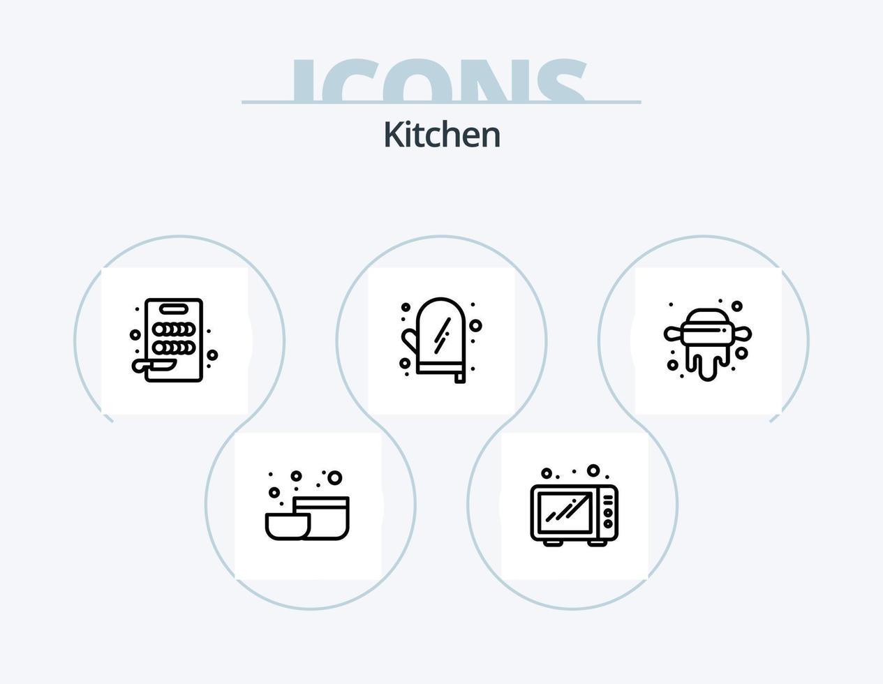 keuken lijn icoon pak 5 icoon ontwerp. . voedsel. maaltijd. Koken. rollend vector