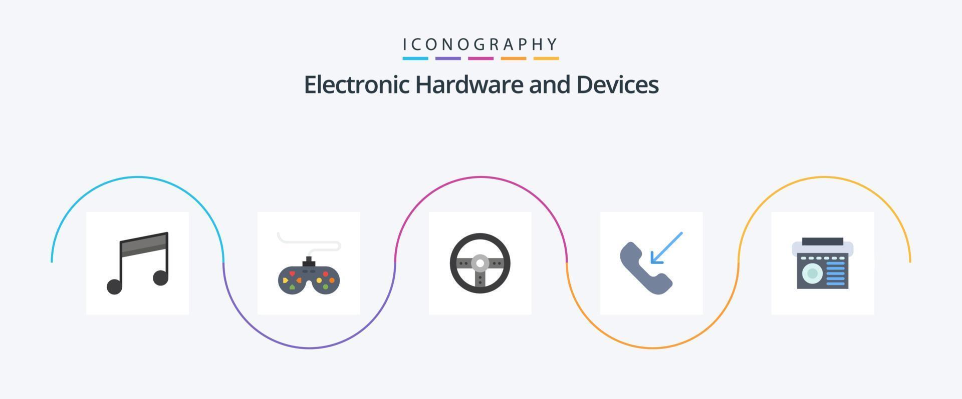 apparaten vlak 5 icoon pak inclusief apparatuur. telefoon. controleur. uitgaand. telefoontje vector