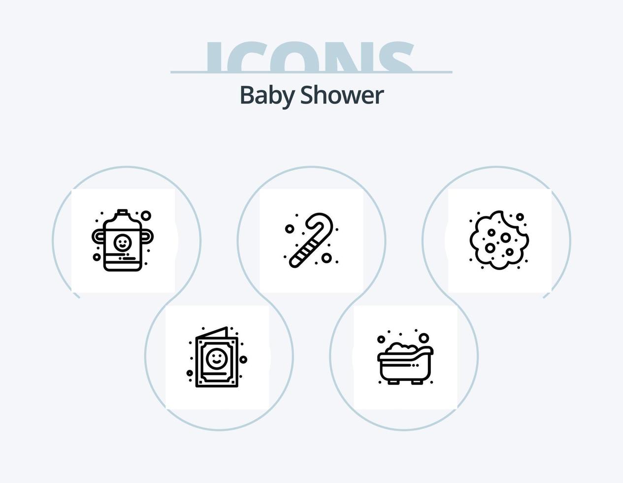 baby douche lijn icoon pak 5 icoon ontwerp. tas. geschenk. lolly. familie. zwangerschap vector