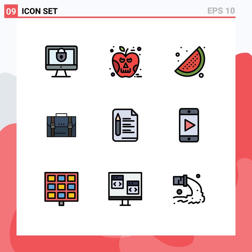 reeks van 9 modern ui pictogrammen symbolen tekens voor koffer afzet zomer documenten bedrijf bewerkbare vector ontwerp elementen