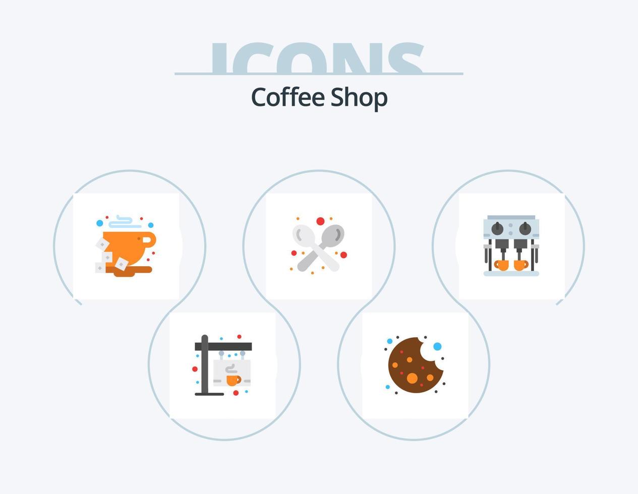 koffie winkel vlak icoon pak 5 icoon ontwerp. keuken. gebruiksvoorwerpen. koffie. lepel. vork vector