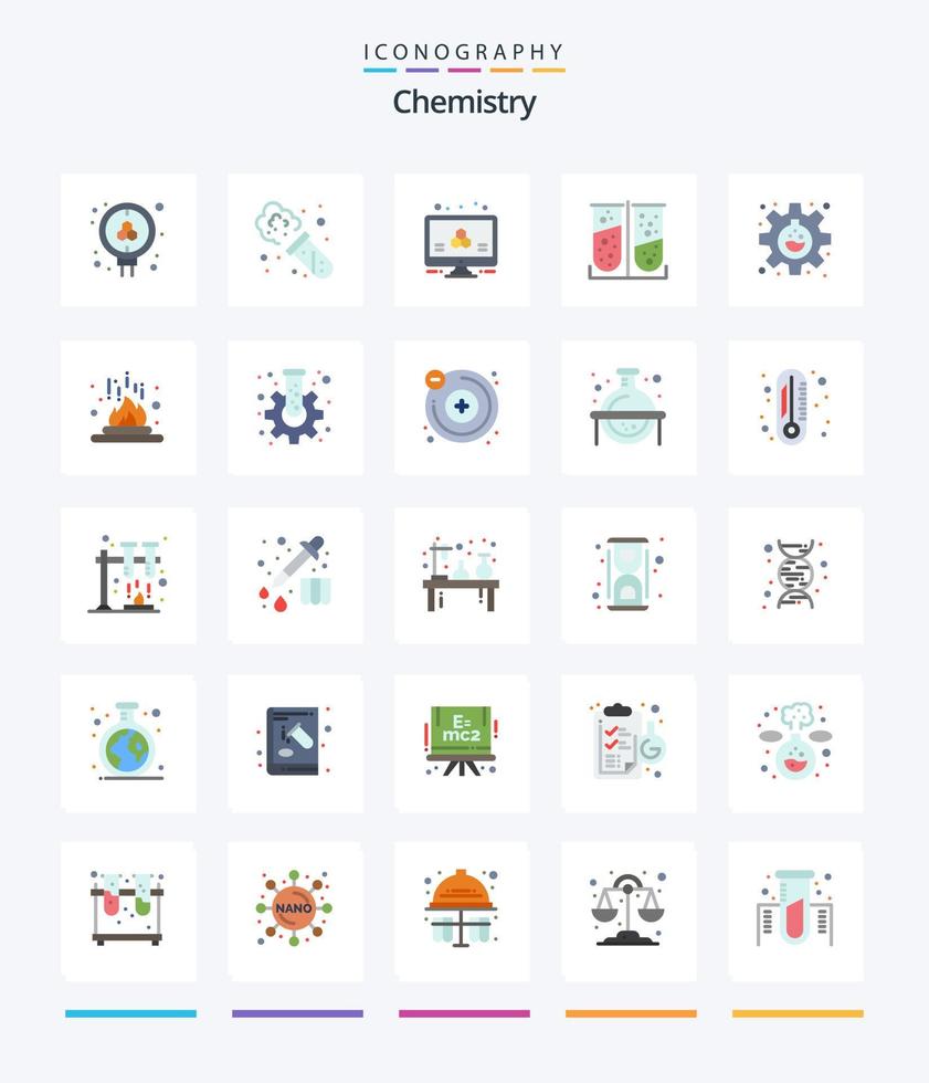 creatief chemie 25 vlak icoon pak zo net zo versnelling. experiment. informatie. laboratorium testen. chemisch vector