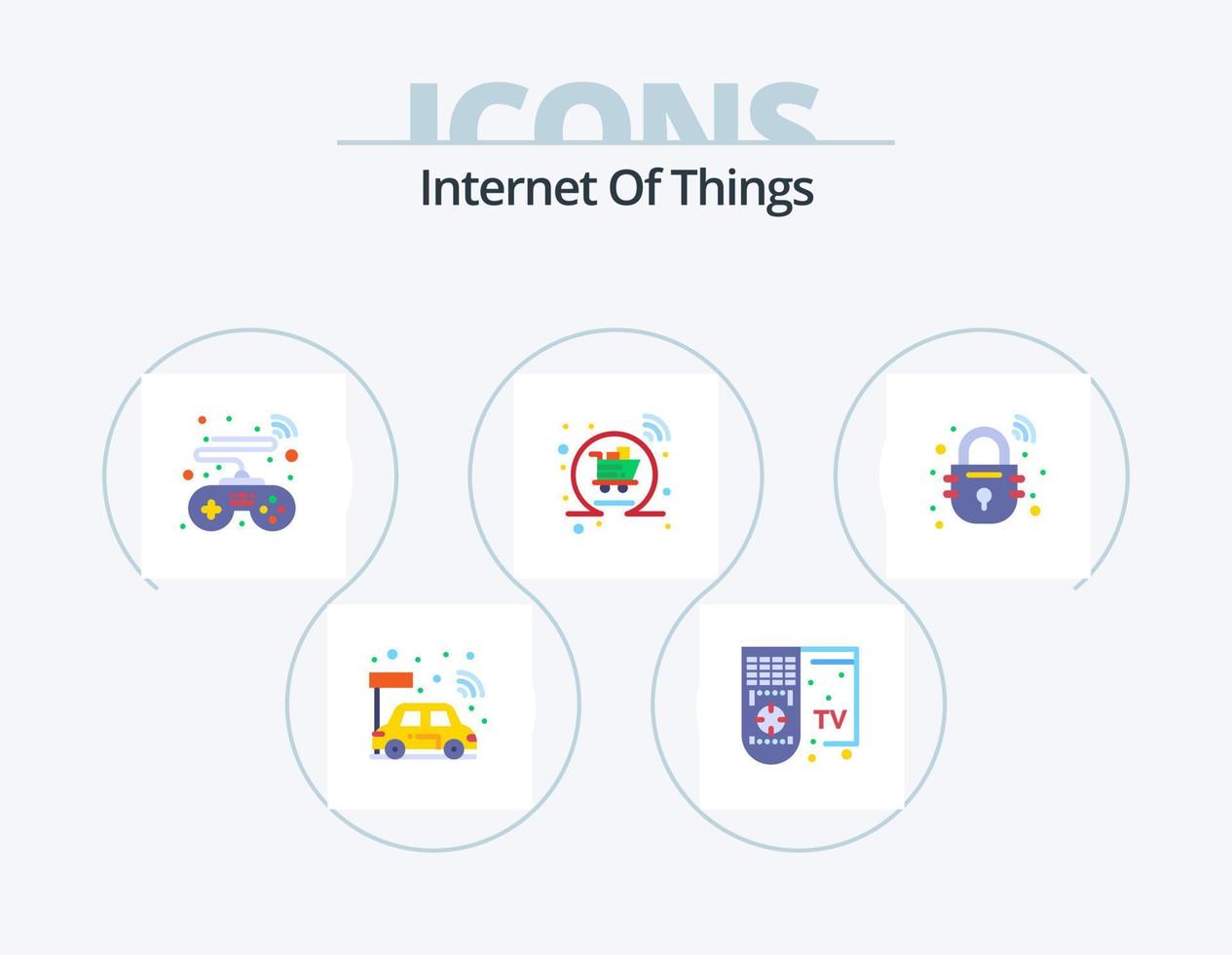 internet van dingen vlak icoon pak 5 icoon ontwerp. slim. huis. controles. winkelen. kar vector