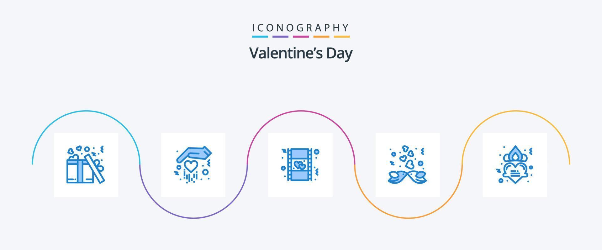 valentijnsdag dag blauw 5 icoon pak inclusief liefde. kroon. hart. liefde. paar vector