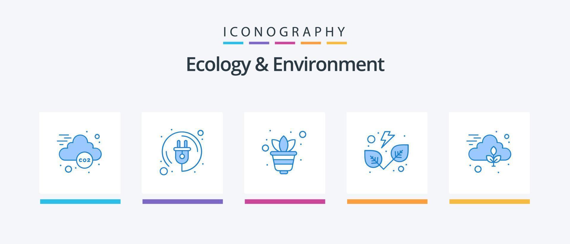 ecologie en milieu blauw 5 icoon pak inclusief fabriek. wolk. groeien. natuur. bladeren. creatief pictogrammen ontwerp vector