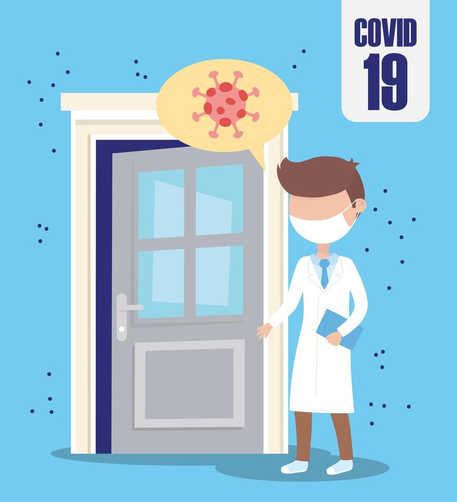 Covid 19 coronavirus pandemie, arts preventie huis besmet vector