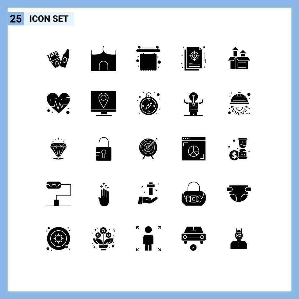25 solide glyph concept voor websites mobiel en apps beheer strategisch badkamer beheer tabel bewerkbare vector ontwerp elementen
