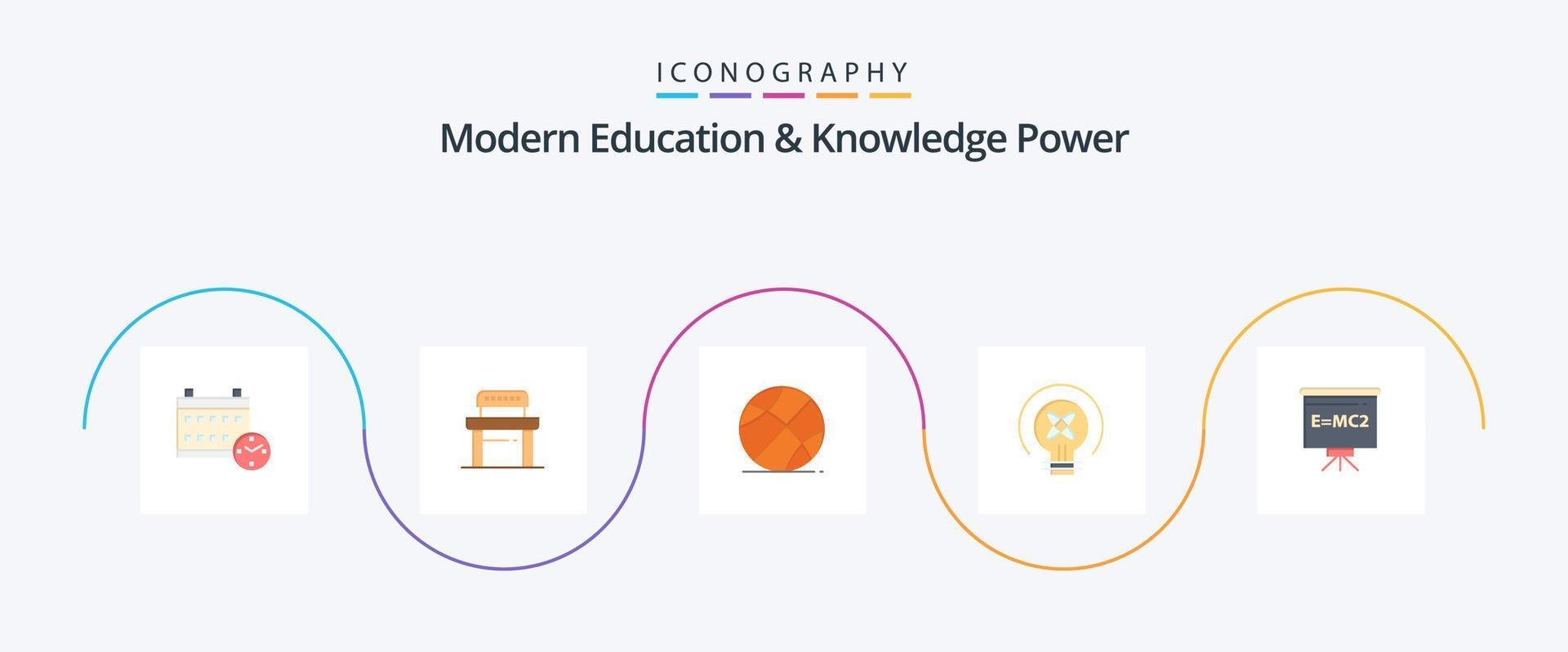 modern onderwijs en kennis macht vlak 5 icoon pak inclusief docent. onderwijs. bal. idee. lamp vector