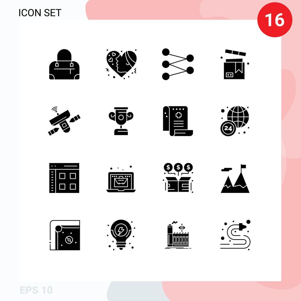 16 universeel solide glyph tekens symbolen van radar satelliet wetenschap Valentijn Product bewerkbare vector ontwerp elementen