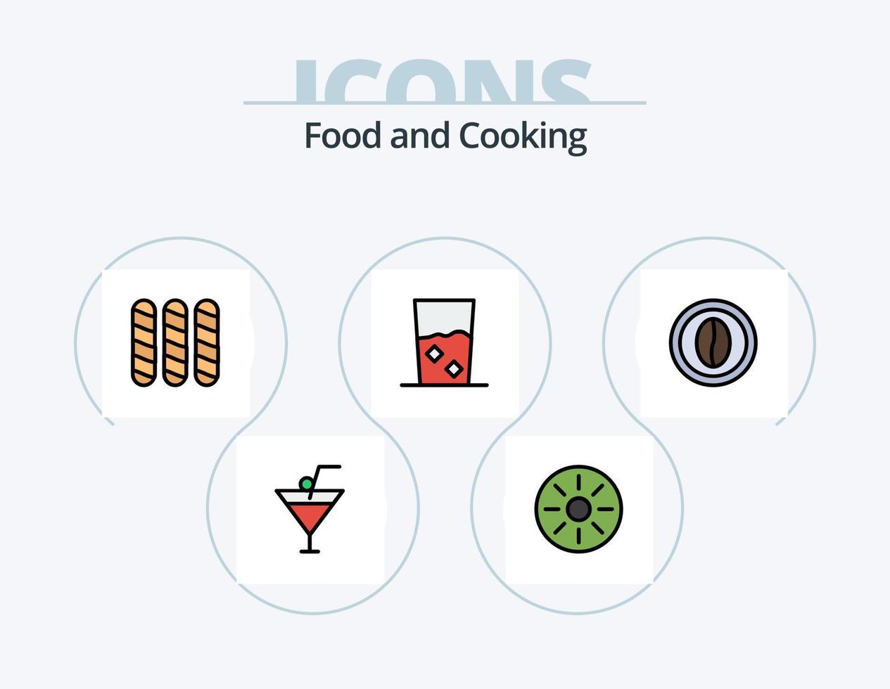 voedsel lijn gevulde icoon pak 5 icoon ontwerp. voedsel. drankje. zeevruchten. beker. restaurant vector