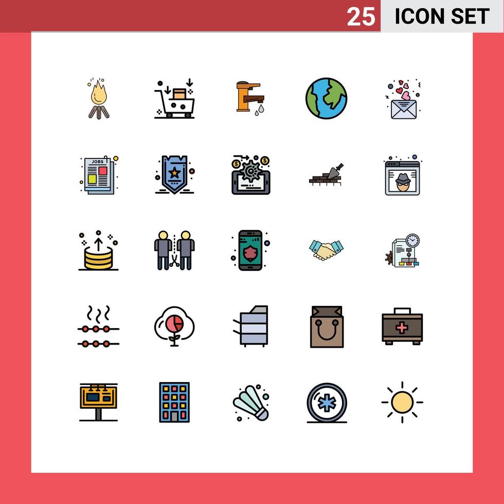 25 gevulde lijn vlak kleur concept voor websites mobiel en apps kaart laten vallen e-mailen kraan kraan bewerkbare vector ontwerp elementen