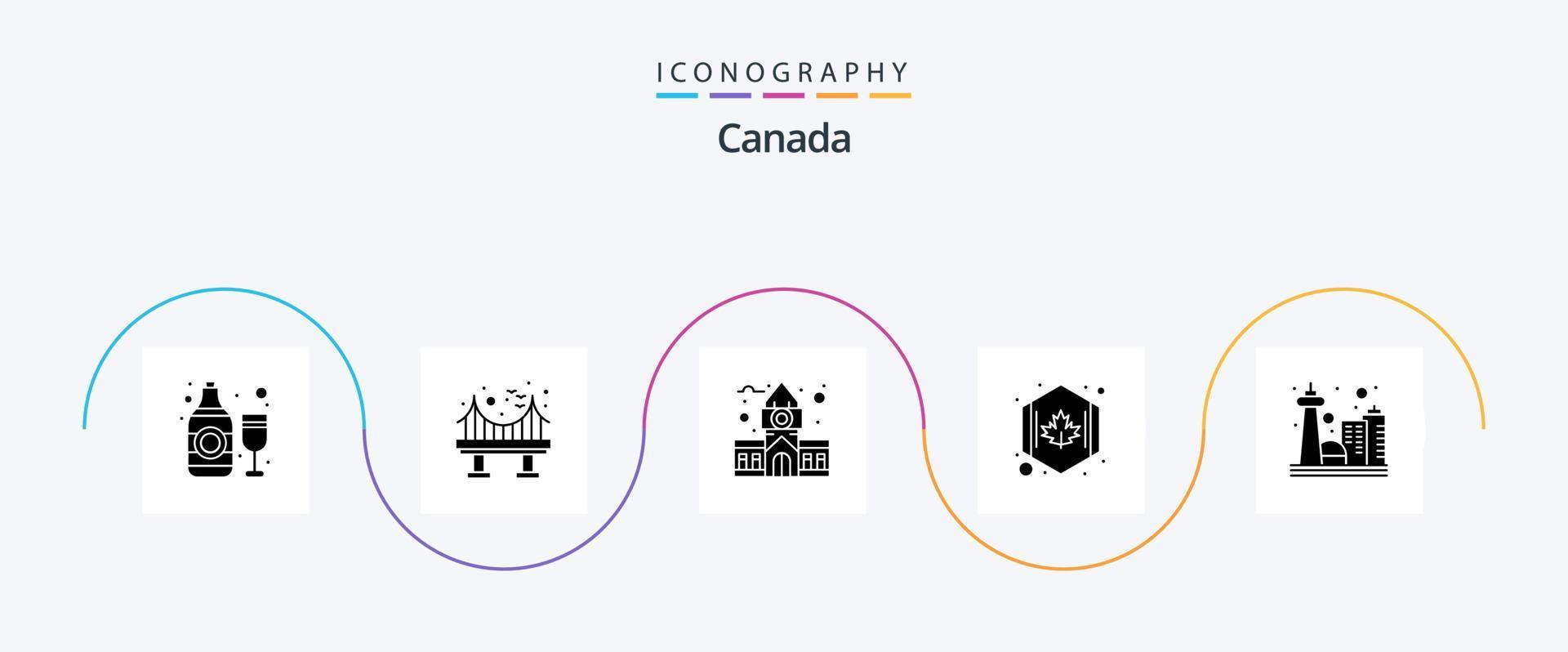 Canada glyph 5 icoon pak inclusief cn toren. blok. vlag. Canada vector