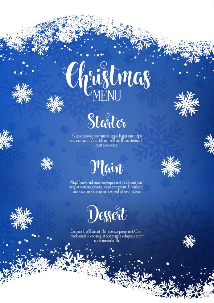 Kerstmenu-achtergrond met besneeuwd ontwerp vector