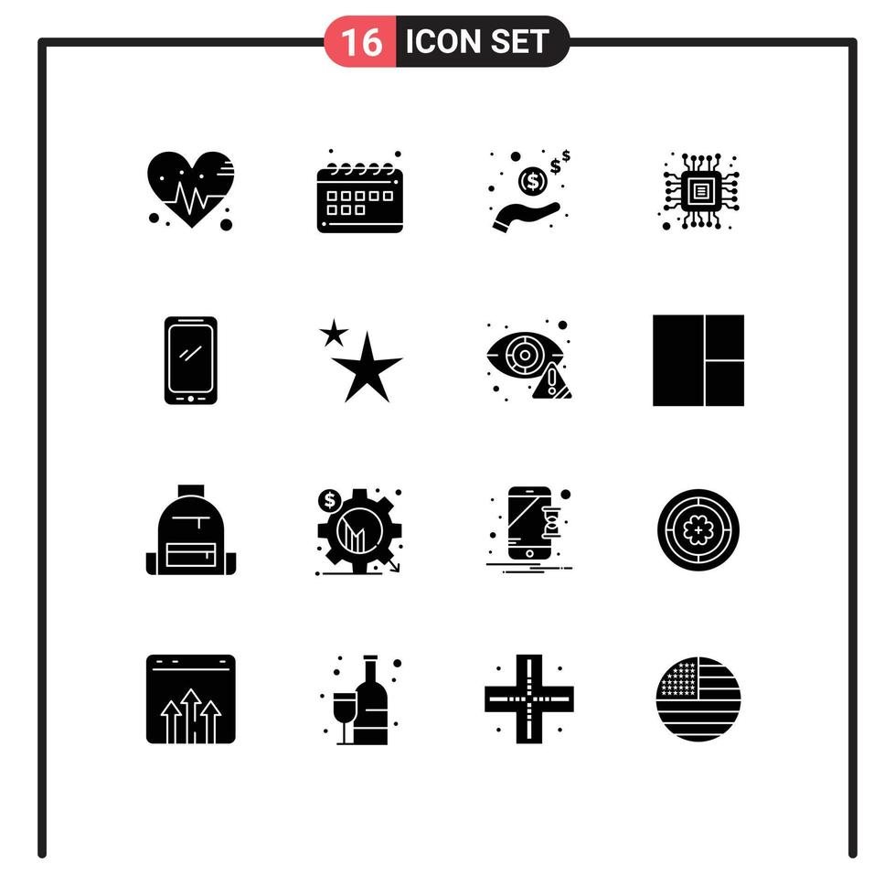 modern reeks van 16 solide glyphs pictogram van android slim telefoon inkomen telefoon computer bewerkbare vector ontwerp elementen