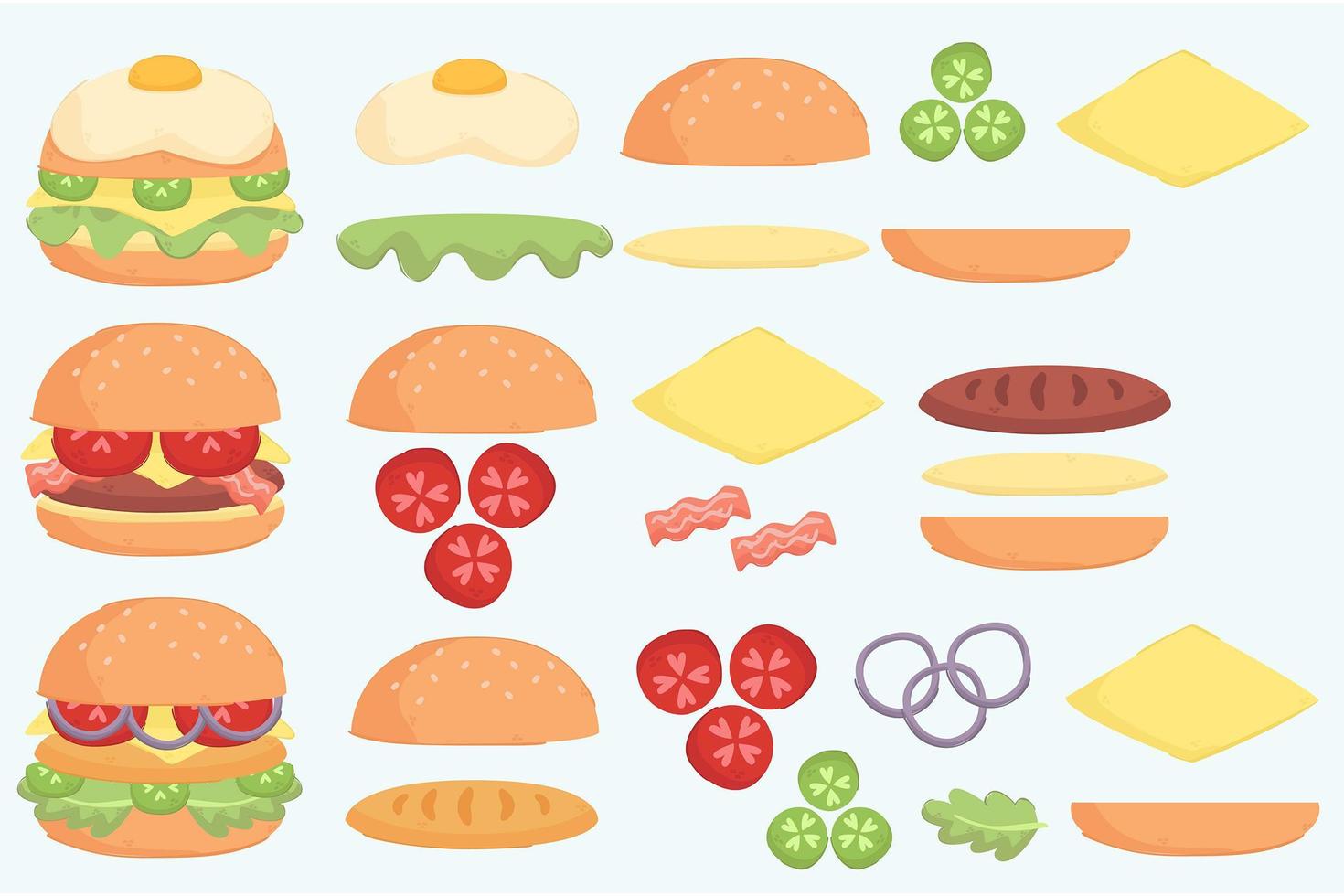 hamburger ingrediënt illustratie set vector