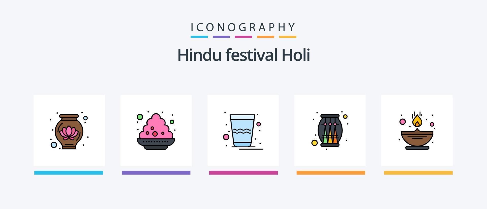 holi lijn gevulde 5 icoon pak inclusief . brand. feest. vreugdevuur. Indië. creatief pictogrammen ontwerp vector