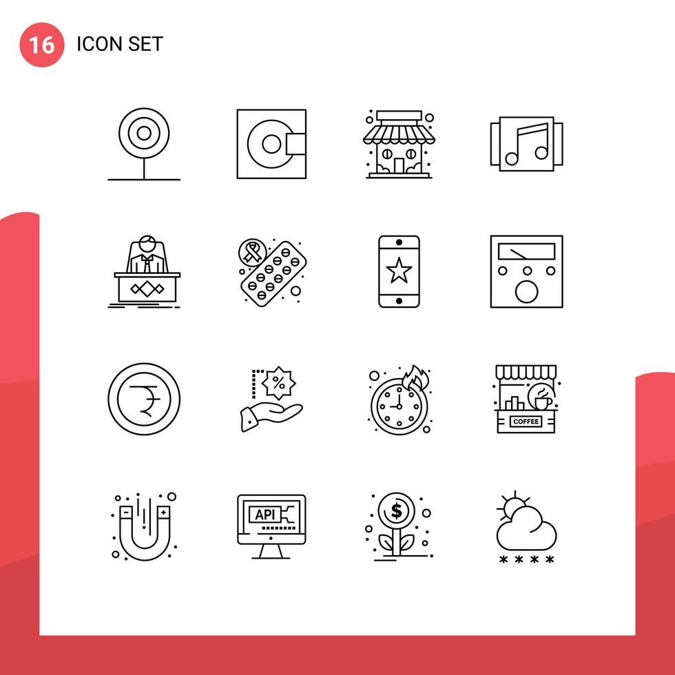 pictogram reeks van 16 gemakkelijk contouren van lied media producten album winkel bewerkbare vector ontwerp elementen