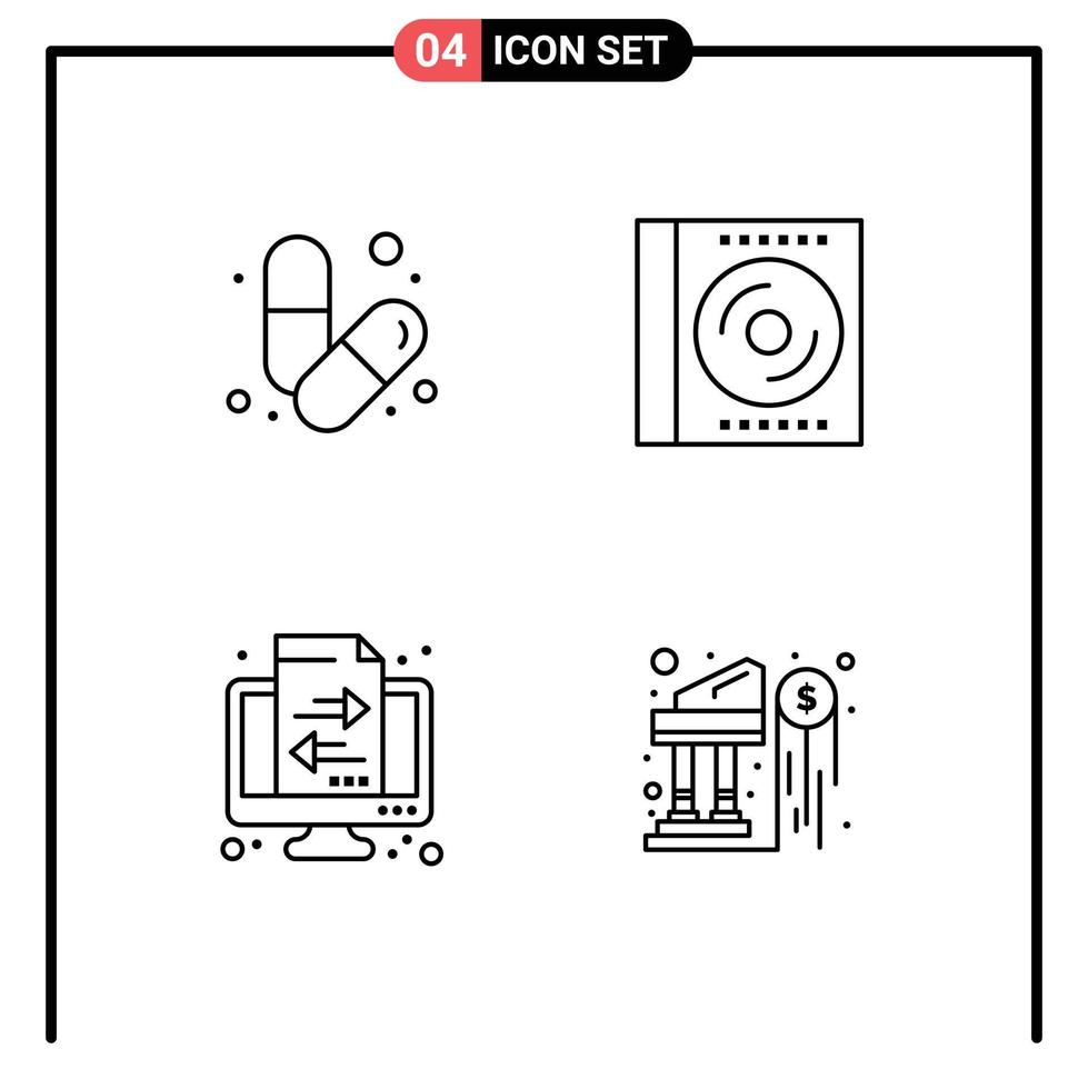 pak van 4 modern gevulde lijn vlak kleuren tekens en symbolen voor web afdrukken media zo net zo lichaam schijf spier CD financiën bewerkbare vector ontwerp elementen