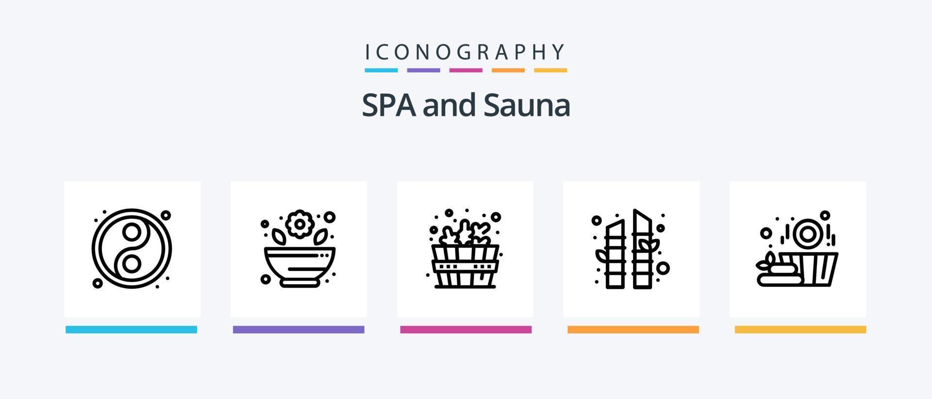 sauna lijn 5 icoon pak inclusief . bloem. douche. lotus. fles. creatief pictogrammen ontwerp vector