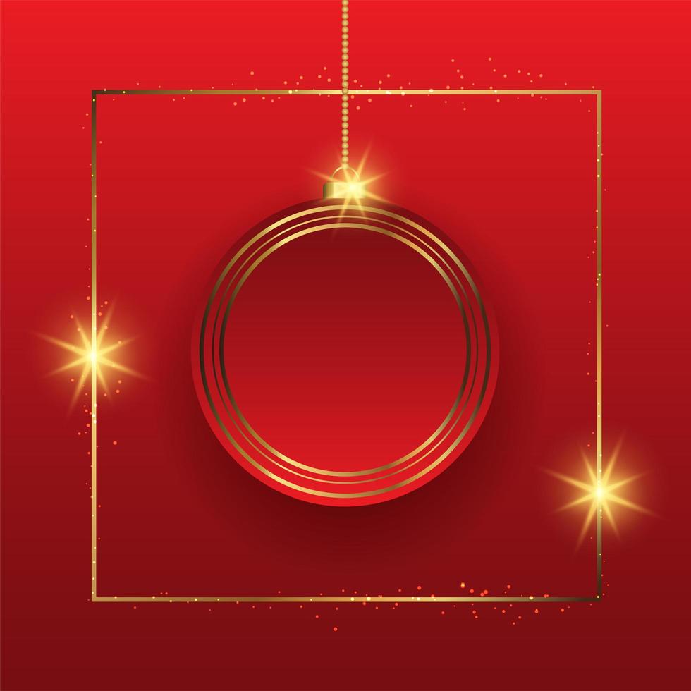 Kerst achtergrond met hangende kerstbal in goud en rood vector