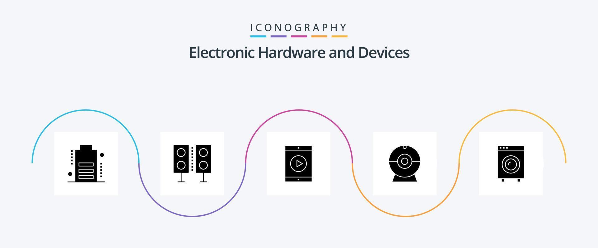 apparaten glyph 5 icoon pak inclusief elektrisch. apparaten. bioscoop. camera. telefoon vector