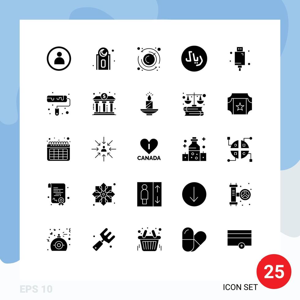 modern reeks van 25 solide glyphs pictogram van borstel elektronisch timer elektrisch kabel bewerkbare vector ontwerp elementen