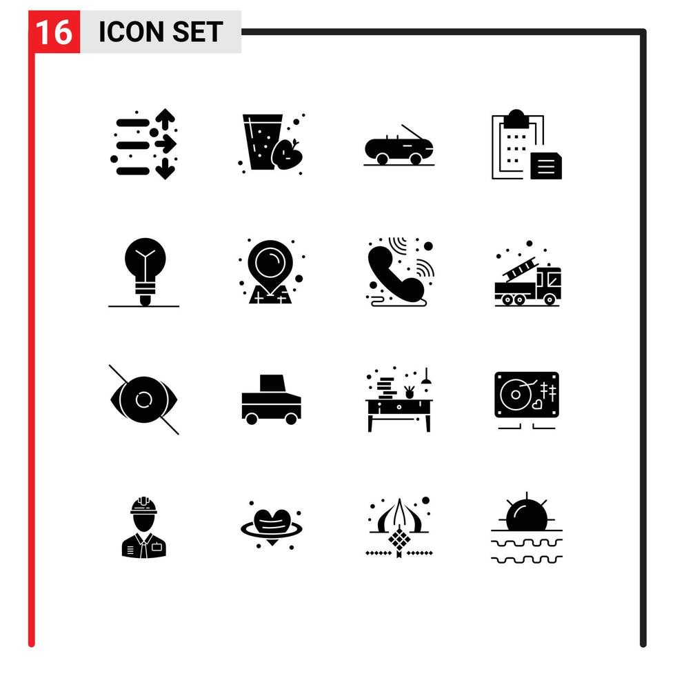 modern reeks van 16 solide glyphs pictogram van werkwijze lamp cabriolet Plakken koppel bewerkbare vector ontwerp elementen