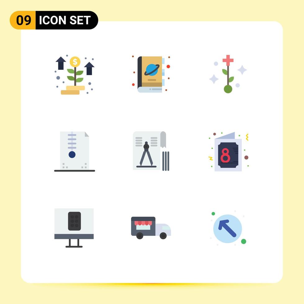 reeks van 9 modern ui pictogrammen symbolen tekens voor kompas ontwerp ruimte gecomprimeerd archief bewerkbare vector ontwerp elementen